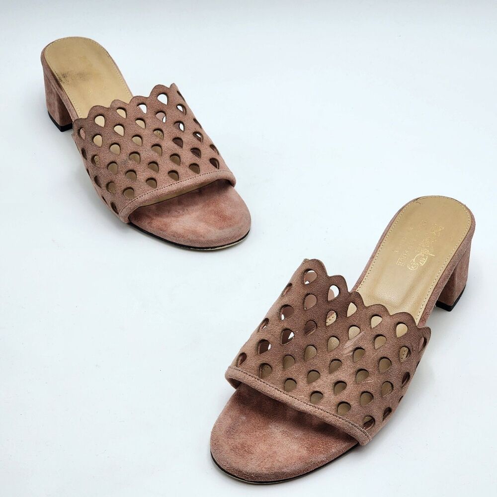 Coach and Four Lattice Rose Suede Zabby Slide Sandals Size 8.5